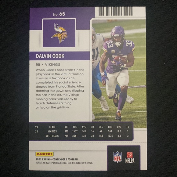 Dalvin cook - 2022 panini contenders football #65 - Picture 2 of 2